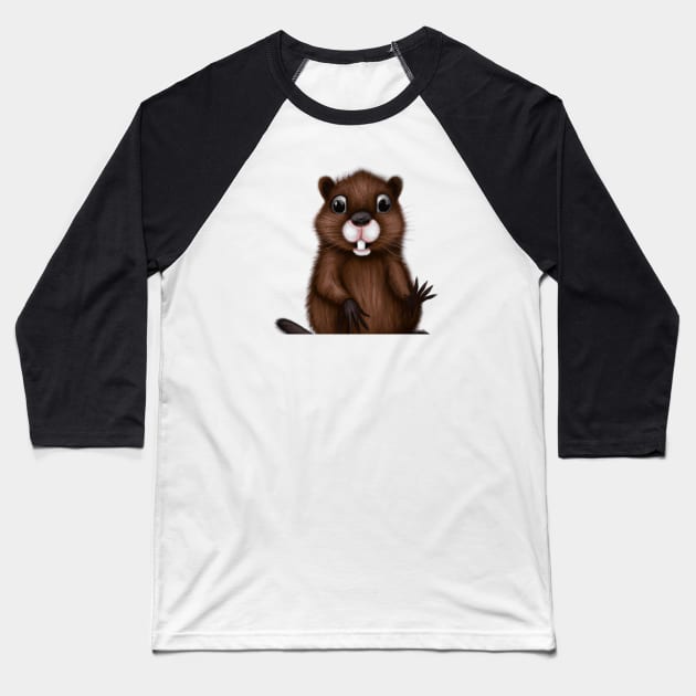 Cute Beaver Drawing Baseball T-Shirt by Play Zoo